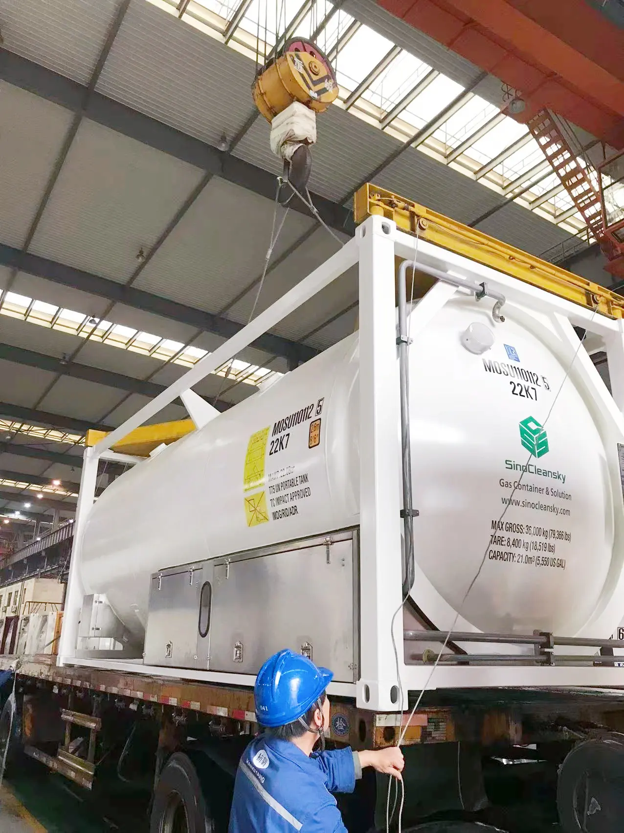 Hoisting the ISO Tank Container in factory